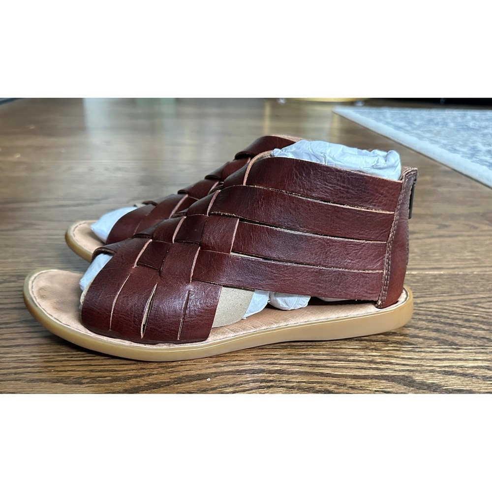 Born Iwa Sandals Womens 8 Brown Leather Woven Gladiator Flat Back Zip Boho Shoes